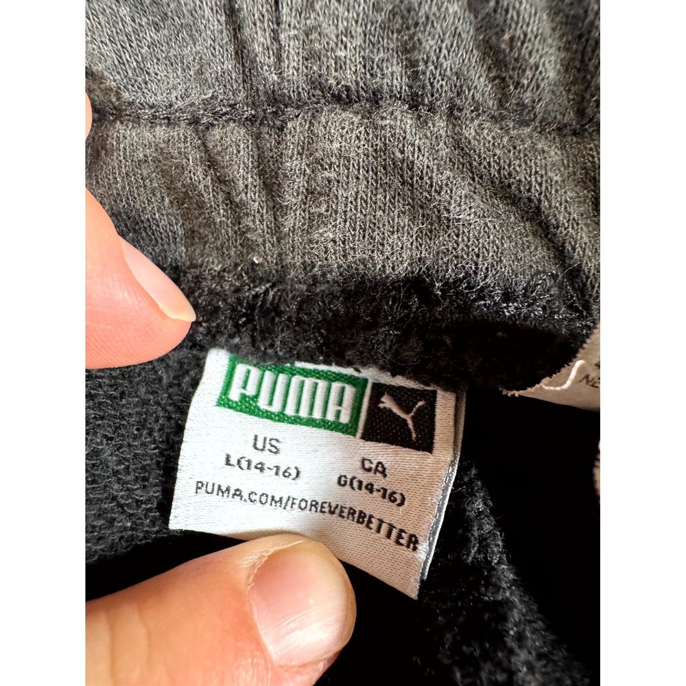 Puma Jogger Sweatpants Boys L 14-16 Black Spellout Logo High‎ Rise Elastic Waist - Picture 7 of 9
